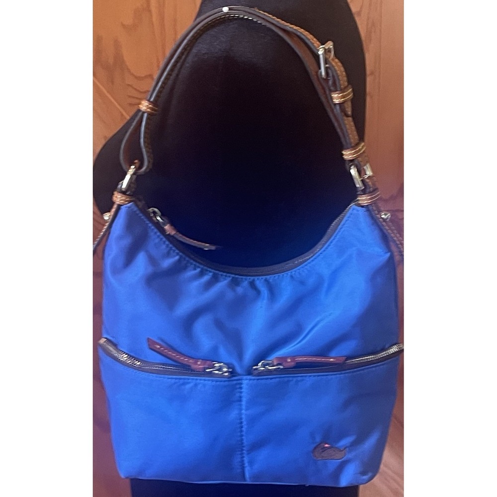 Dooney & Bourke Dillon Blue Nylon Hobo Bag Brown Leather Duck Logo Purse⁠